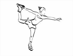 woman figure skater sketch. black and white draw , white background © nikvector