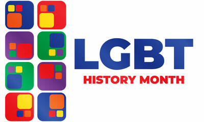 LGBT history month in October. LGBT flag in text. Poster, card, banner, background, T-shirt design. 