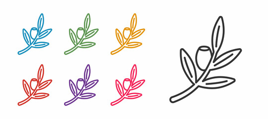 Set line Olives branch icon isolated on white background. Set icons colorful. Vector