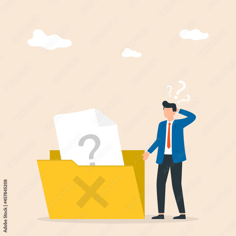 Wall mural no result, data not found concept. angry man with empty file folder.