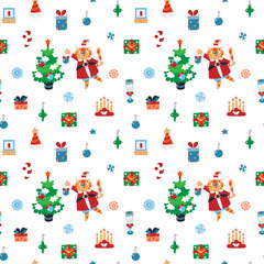 Seamless background with Christmas decorations. Christmas background for greeting cards, wrapping paper, invitations, and other purposes.