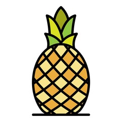 Whole pineapple icon. Outline whole pineapple vector icon color flat isolated