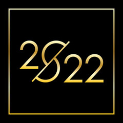 2022 New Year golden number on a black background frame vector. New Year 2022 greeting card with golden inscription on a black background vector