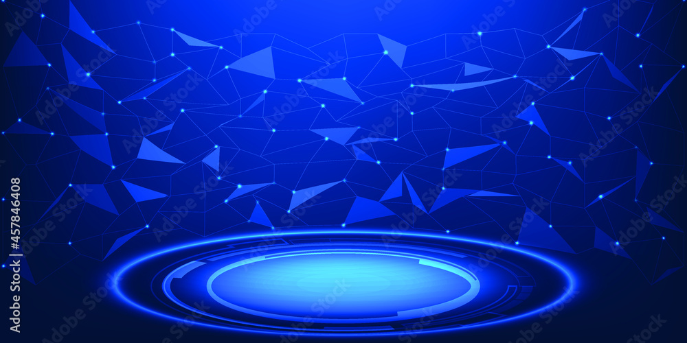 Poster round stage base with dot connecting network for futuristic technology and digital background.vector