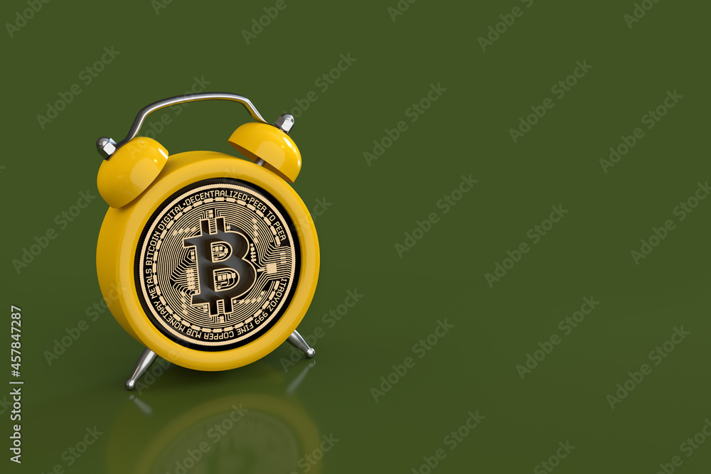 Aufkleber concept deadline to invest in crypto currency showing alarm clock with a bitcoin as the clock face o