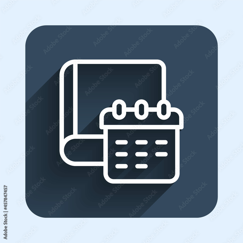 Poster white line daily paper notepad icon isolated with long shadow background. blue square button. vector