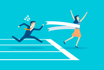 Businesswoman celebrating success on a sports race