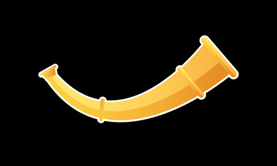 Golden horn icon isolated on black background. Viking Hunting horn. Flat style