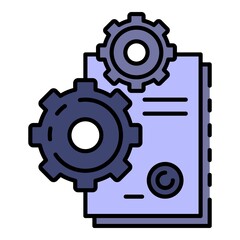 Cog gear paper icon. Outline cog gear paper vector icon color flat isolated