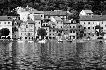 Bakar city coastline in black and white colour.
