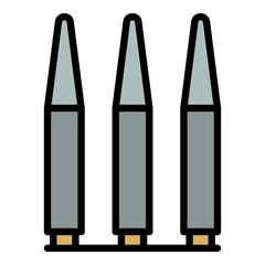 Gun bullet icon. Outline gun bullet vector icon color flat isolated