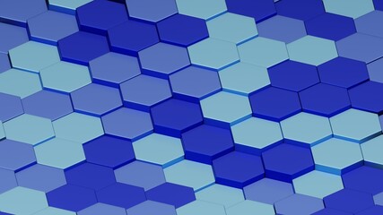 Blue hexagons background 3D rendering