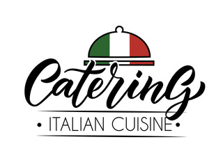 Vector template for italian cuisine for catering, bar, cafe, bistro restaurant logo. Hand sketched logotype lettering typography. Catering outdoor events and restaurant service logo isolated on