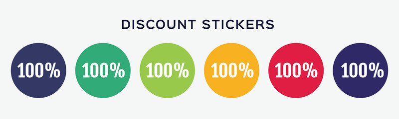 6 circles set with 100 percent icon in different colors. Vector illustration.