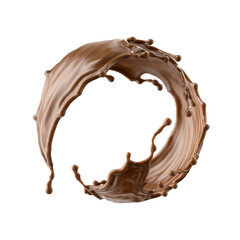 3d render, chocolate splash, cacao or coffee drink, splashing syrup, cooking ingredient. Round brown liquid clip art isolated on white background