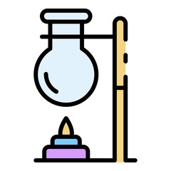 Lab flask on flame icon. Outline lab flask on flame vector icon color flat isolated
