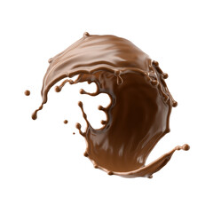 3d render, chocolate splash, cacao drink or coffee, splashing cooking ingredient. Brown beverage. Abstract wavy liquid clip art isolated on white background