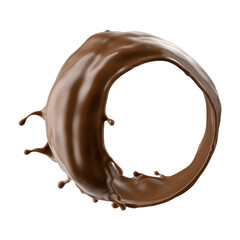 3d render, chocolate splash, cacao or coffee drink, splashing syrup, cooking ingredient. Abstract round brown liquid clip art isolated on white background
