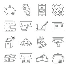 Set of money related vector line icons.