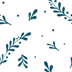 Winter seamless pattern. Christmas elements in traditional colors. Hand drawn branch with berries