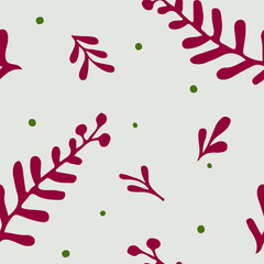 Winter seamless pattern. Christmas elements in traditional colors. Hand drawn branch with berries