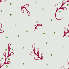 Winter seamless pattern. Christmas elements in traditional colors. Hand drawn branch with berries