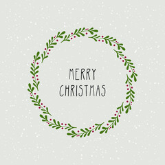 Merry Christmas text with wreath 