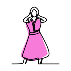 Obraz na płótnie Canvas Woman girl wear dress oneline continuous line art premium vector set