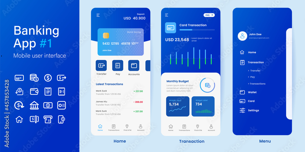 Poster mobile banking online smartphone app blue color application layout ui user interface money transfer 