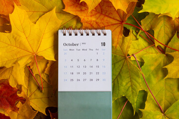Naklejka na ściany i meble Tear-off calendar for October 2021. Desktop calendar for planning and managing each date.
