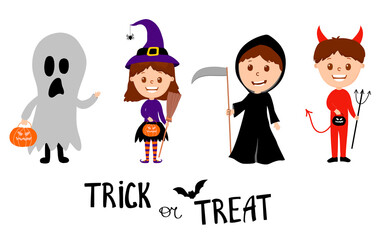 Kids in Halloween Costume. cartoon style on isolate background. Vector.