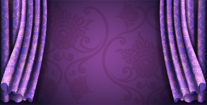 purple curtains, silk texture satin velvet material, luxurious background, The Arts of Thailan