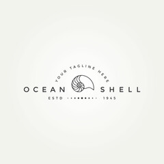 nautilus ocean shell minimalist line art badge logo icon template vector illustration design. simple modern seashell, marine, animal emblem logo concept - obrazy, fototapety, plakaty