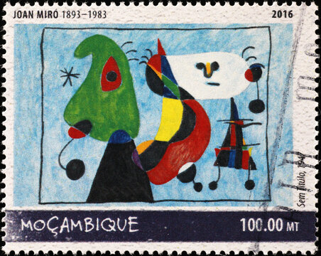 Abstract painting by Joan Mirò on african stamp