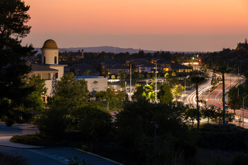 Twilight skyline city view of Yorba Linda, California, USA. - obrazy, fototapety, plakaty