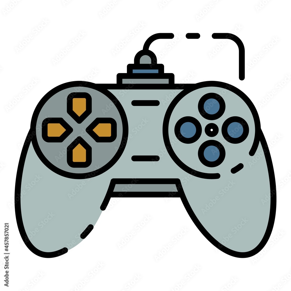 Poster button joystick icon. outline button joystick vector icon color flat isolated