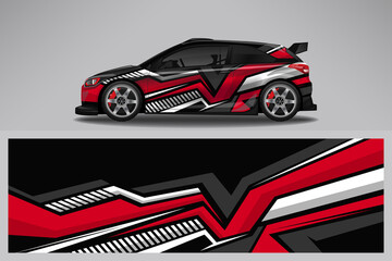Obraz premium Wrap car vector design decal. Graphic abstract line racing background design for vehicle, race car, rally, adventure livery camouflage.