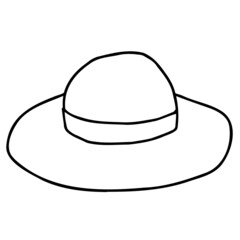 つば広ハットの線画イラスト