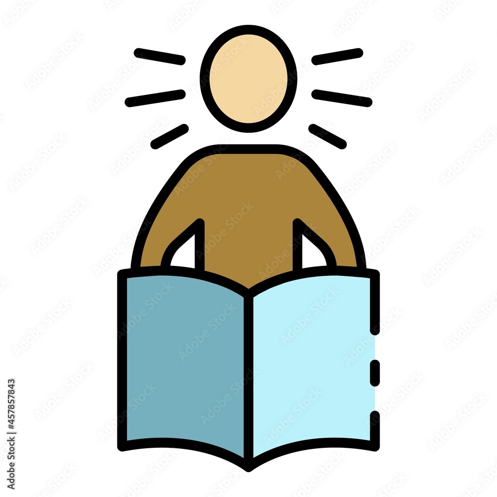 Poster read book learning icon. outline read book learning vector icon color flat isolated