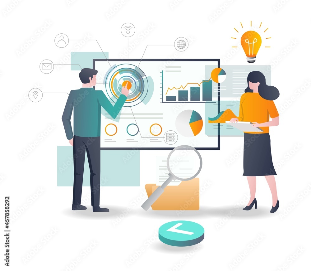 Aufkleber Touch the network button and digital transformation analysis