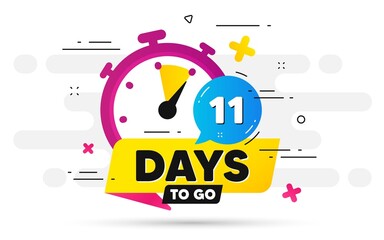 Eleven days left icon. Offer countdown date number. Abstract banner with Stopwatch. 11 days to go sign. Count offer date chat bubble. Countdown timer with number. Vector