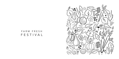 Fall vector illustration pack of pumpkin, mushrooms, fruits, vegetables and leaves. Graphic element for seasonal message on store sign, cafe menu, event design, logo, email and banner, etc. 