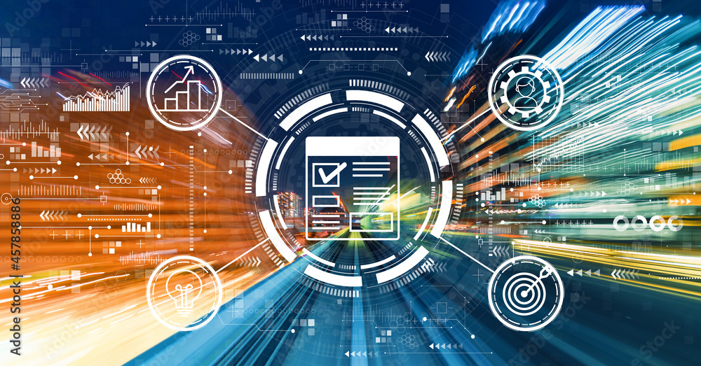 Poster project management theme with abstract high speed technology motion blur