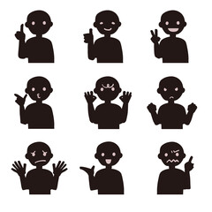 匿名の人物の影絵 感情表現ジェスチャー ベクターイラスト セット