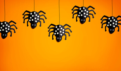 Halloween paper craft black spiders - flat lay