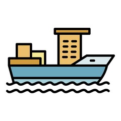 Container ship icon. Outline container ship vector icon color flat isolated