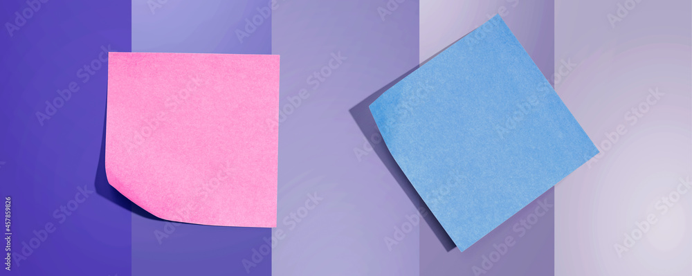 Poster sticky notes with shadow overhead view - flat lay