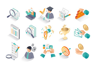 Isometric icon sets. education training and back to school