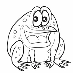 sketch, frog with big eyes, coloring book, cartoon illustration, isolated object on white background, vector,