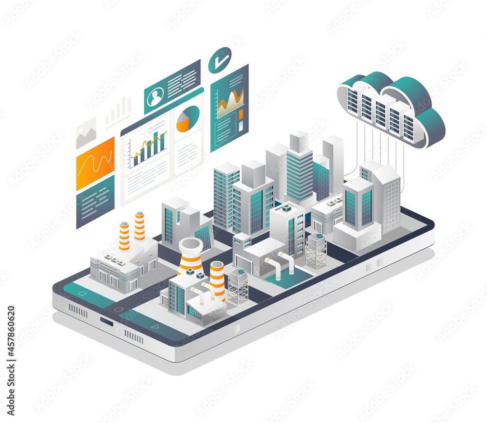 Aufkleber smart city security with cloud server data analyst on smartphone